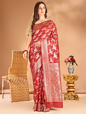 ANOUK Woven Mysore Linen Saree(Maroon)