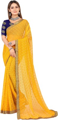 RHEY Woven Bollywood Chiffon Saree(Yellow)