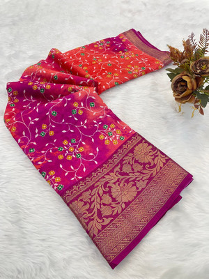ZARISTACREATION Printed Bollywood Dupion Silk Saree(Pink)