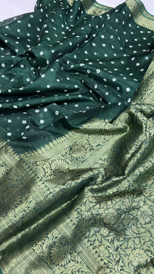 MINE CHOICE Printed, Woven Bandhani Art Silk, Silk Blend Saree(Dark Green)
