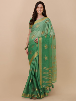 RekhaManiyar Printed, Solid/Plain Bollywood Tussar Silk Saree(Green)