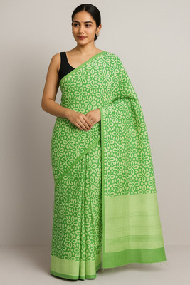Om Traders Printed Saree with Attached Blouse Cotton Silk Saree(Light Green)