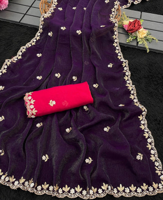Ethina Fashion Embellished Bollywood Jimmy choo Saree(Purple)
