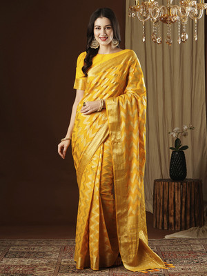 Tasrika Woven Kanjivaram Georgette Saree(Yellow)