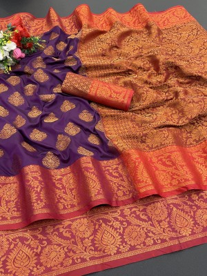 Pionex Woven Banarasi Jacquard, Pure Silk Saree(Purple)