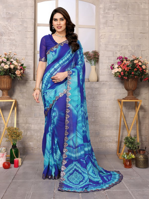 AAI LAXMI CREATION Digital Print, Printed Daily Wear Georgette Saree(Blue)