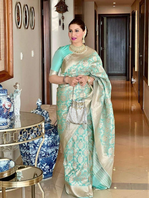 Julee Solid/Plain Banarasi Pure Silk Saree(Light Blue)