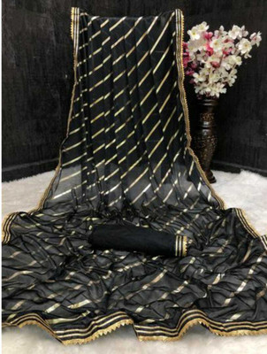 KANKU FASHION Printed Leheria Lycra Blend Saree(Black)