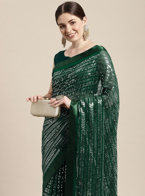 Clemira Embellished Bollywood Georgette Saree(Green)