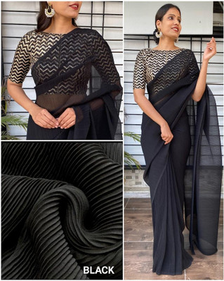 R K ENTERPRISE Woven Gadwal Georgette Saree(Black)