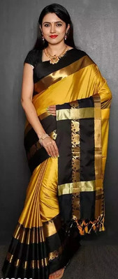 New Age Hub Woven Dharmavaram Cotton Silk Saree(Yellow)