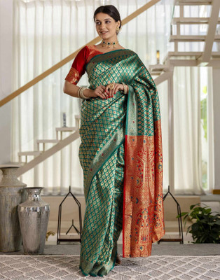 Falessa Floral Print, Woven Banarasi Art Silk Saree(Multicolor)