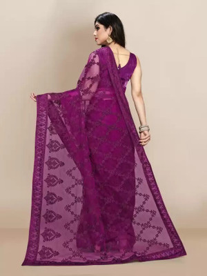 VRLOOKMEFASHION Self Design Bollywood Net Saree(Pack of 2, Purple)
