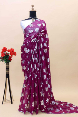 PIYA DESIGNER Printed Bollywood Georgette Saree(Purple)