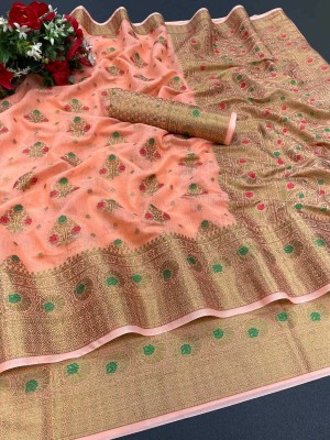 YAGNAM FAB Woven Bollywood Cotton Silk Saree(Orange)