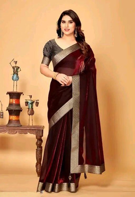 Rudra Enterprise Solid/Plain Bollywood Lycra Saree(Black)