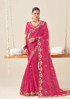 Laxmipati sarees Embroidered Saree with Attached Blouse Chiffon Saree(Pink)
