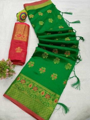 Mervadiya Self Design Kanjivaram Pure Cotton, Cotton Silk Saree(Green)