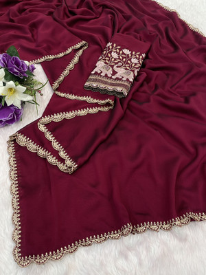K 5 FASHION Embroidered Bollywood Georgette Saree(Magenta)