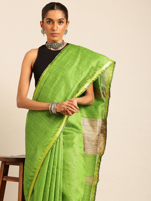 Taavi Self Design Bollywood Silk Blend Saree(Green)