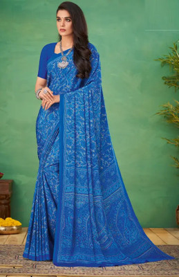 The Fashion Attire Printed Bollywood Crepe Saree(Blue)