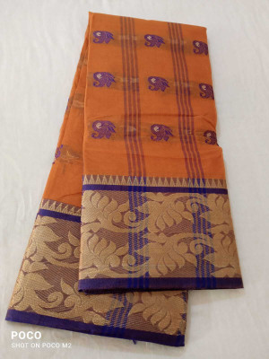 p fashion Self Design, Printed Tant Pure Cotton Saree(Mustard)
