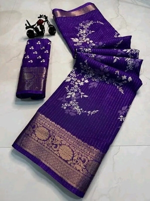 riyanshi fashion Printed Banarasi Pure Silk Saree(Blue)