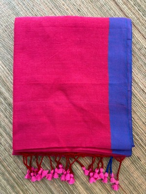 TARAMAACREATION Solid/Plain Handloom Handloom Pure Cotton Saree(Pink, Blue)