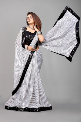 Be4Me.com Printed Bollywood Georgette Saree(Black, White)