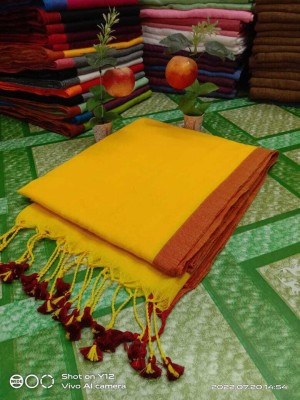 Moumitasaree Solid/Plain Tant Pure Cotton Saree(Yellow)