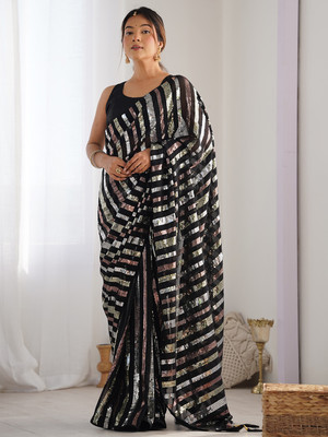 Tasrika Embroidered Bollywood Georgette Saree(Black)