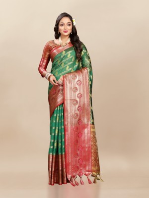 DRAVYA WOMEN Paisley, Embellished, Woven, Self Design Bollywood Art Silk Saree(Green)