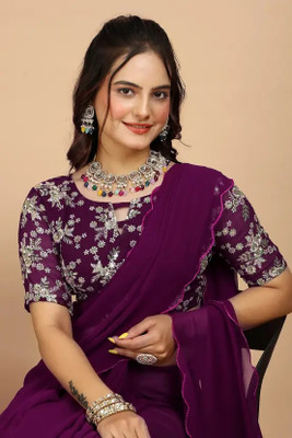 SHIVGANN Embroidered Bollywood Georgette Saree(Purple)