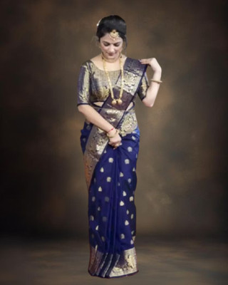 Jayu Woven Kanjivaram Jacquard, Pure Silk Saree(Blue)