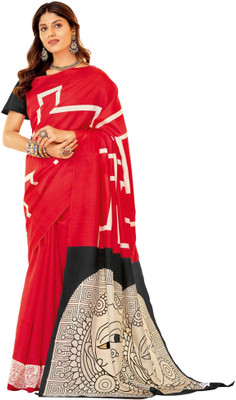 Akhilam Printed Daily Wear Art Silk Saree(Red)
