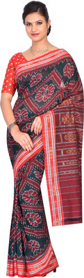 handloom paridhaan Hand Painted, Self Design Handloom Pure Cotton Saree(Dark Green, Red)