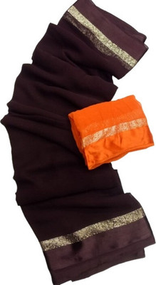 ELEGANCE FAB Solid/Plain Daily Wear Viscose Rayon Saree(Brown, Orange)