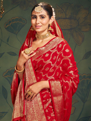 Sareemall Woven Kanjivaram Georgette Saree(Red)