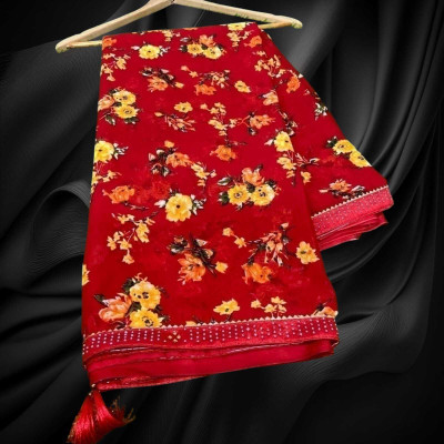 Majisasari Printed Bandhani Chiffon Saree(Pack of 2, Maroon)