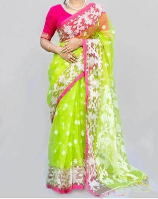 BBSaree Woven Handloom Muslin Saree(Light Green)