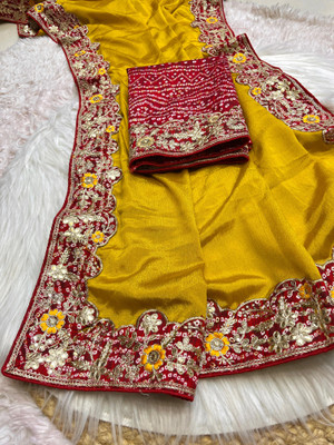 KAVYANSH CREATION Embellished, Embroidered, Self Design Bollywood Silk Blend Saree(Mustard)