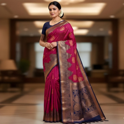 JJcreationn Woven Banarasi Pure Silk Saree(Pink)