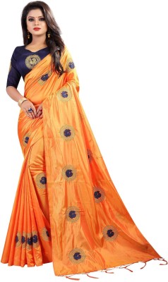 Online Bazaar Embroidered Bollywood Art Silk Saree(Orange)