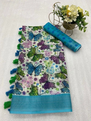 SJY Digital Print Bollywood Linen Saree(Multicolor)