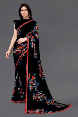 SARETRA MALL Polka Print Daily Wear Georgette Saree(Black)