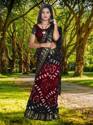 DHARMRAJ ENTERPRISE Woven Bandhani Art Silk Saree(Maroon, Black)