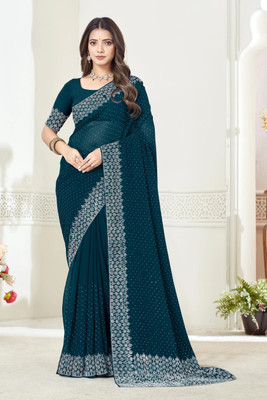 BahenBeti Embellished Bollywood Georgette Saree(Green)