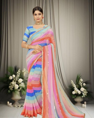 JAYAMENTERPRISE Striped Bollywood Georgette Saree(Multicolor)