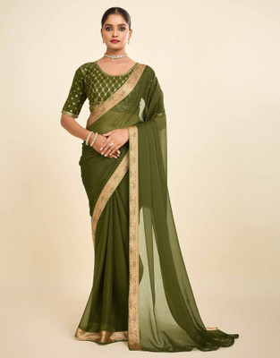 all about you Woven, Self Design, Embellished Bollywood Chiffon Saree(Green)