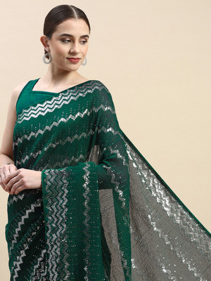 Bluebirdimpex Embroidered Bollywood Georgette Saree(Green)